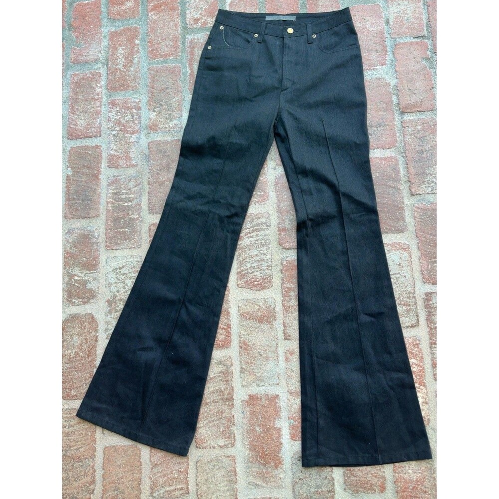 Superfine Jeans Womens 29 Black Selvedge Flare Leg High Rise Raw Hem Crop Italy